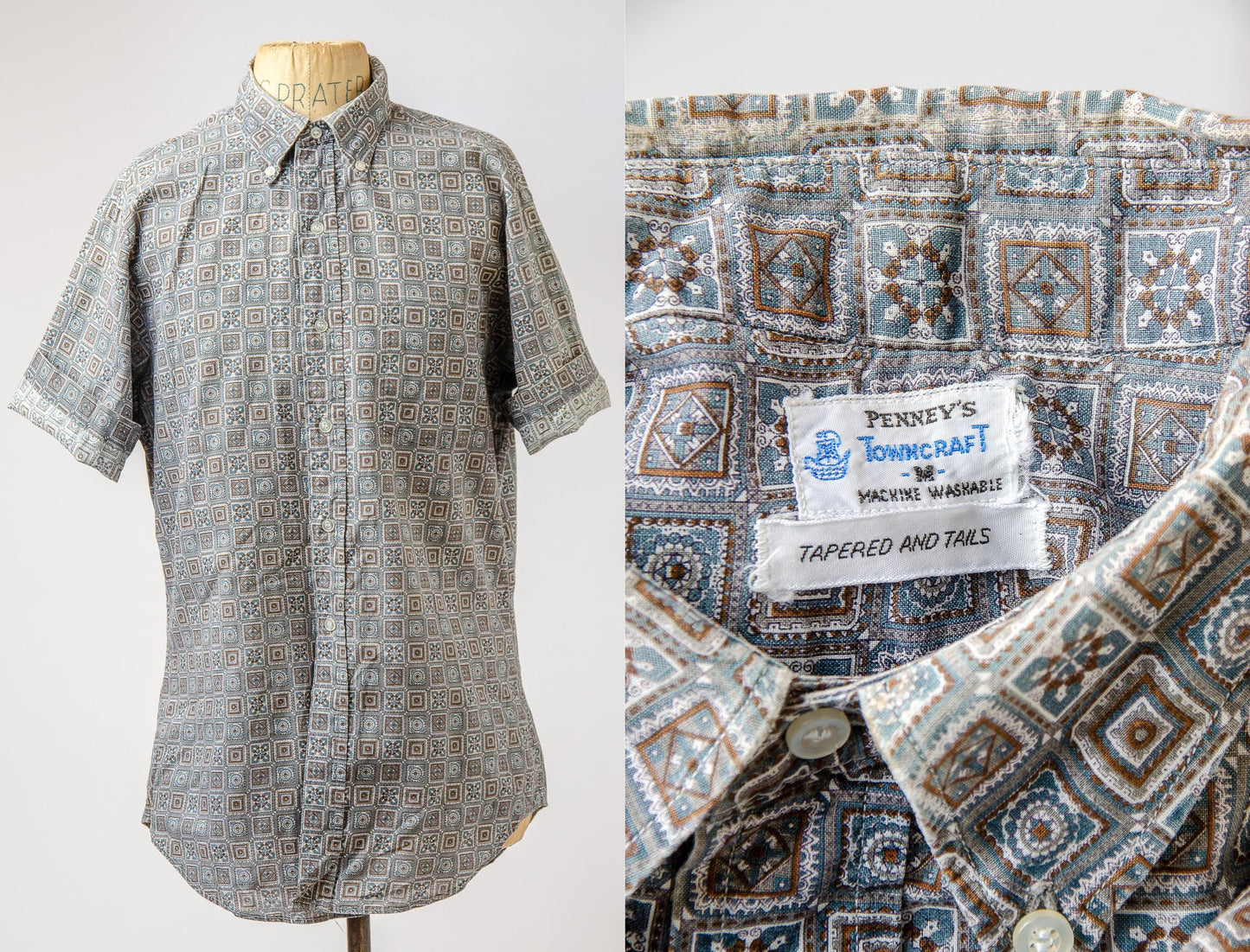 1960s Beatnik Shirt Single Pocket Button Down Mod Dress Shirt