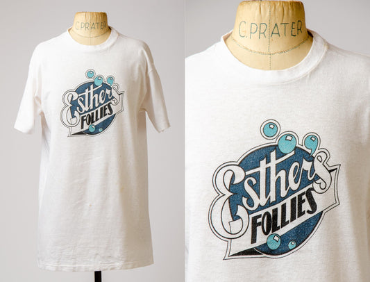 1980s Esther's Follies Theater Group Austin Texas White Cotton T Shirt