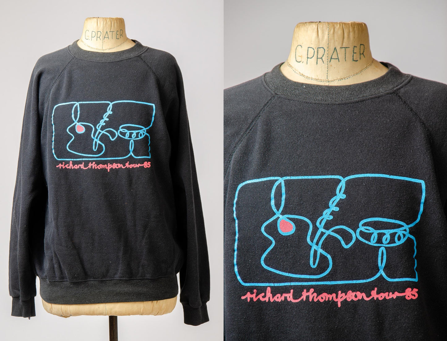 1985 Richard Thompson Tour Folk Rock Faded Black Sweatshirt