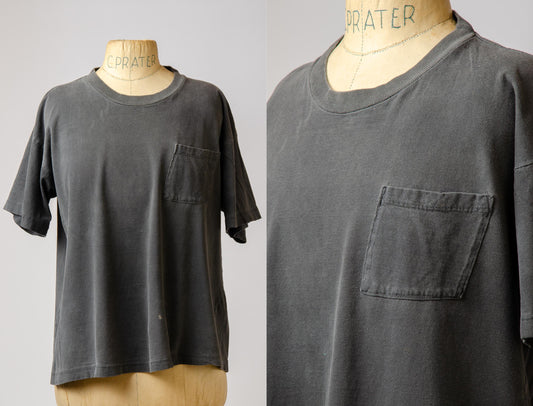 Vintage Pocket Tee Perfect Fade Black Cotton Single Pocket T Shirt