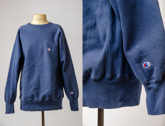 Vintage Champion Reverse Weave Navy Blue Cotton Sweatshirt