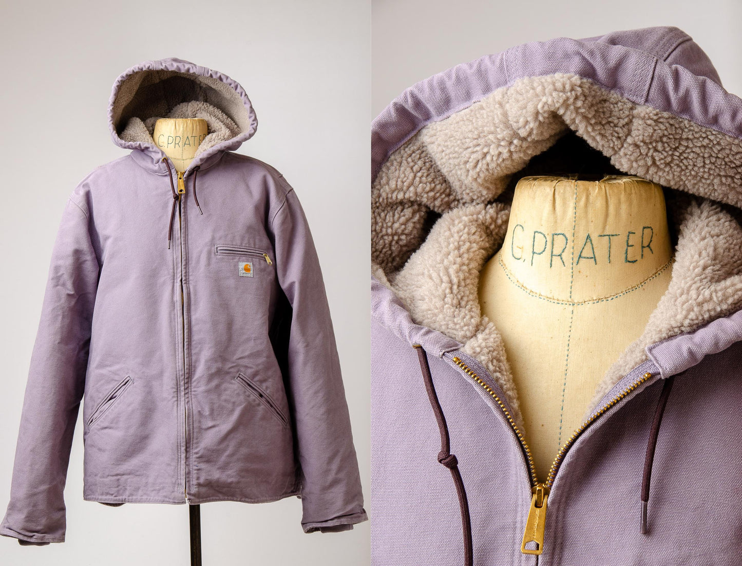 Vintage Carhartt Fleece Lined Heavy Denim Lavender Hooded Jacket