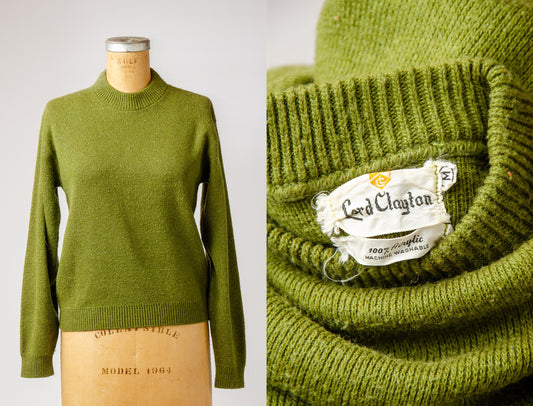 1960s Olive Green Sweater High Neck Sweater