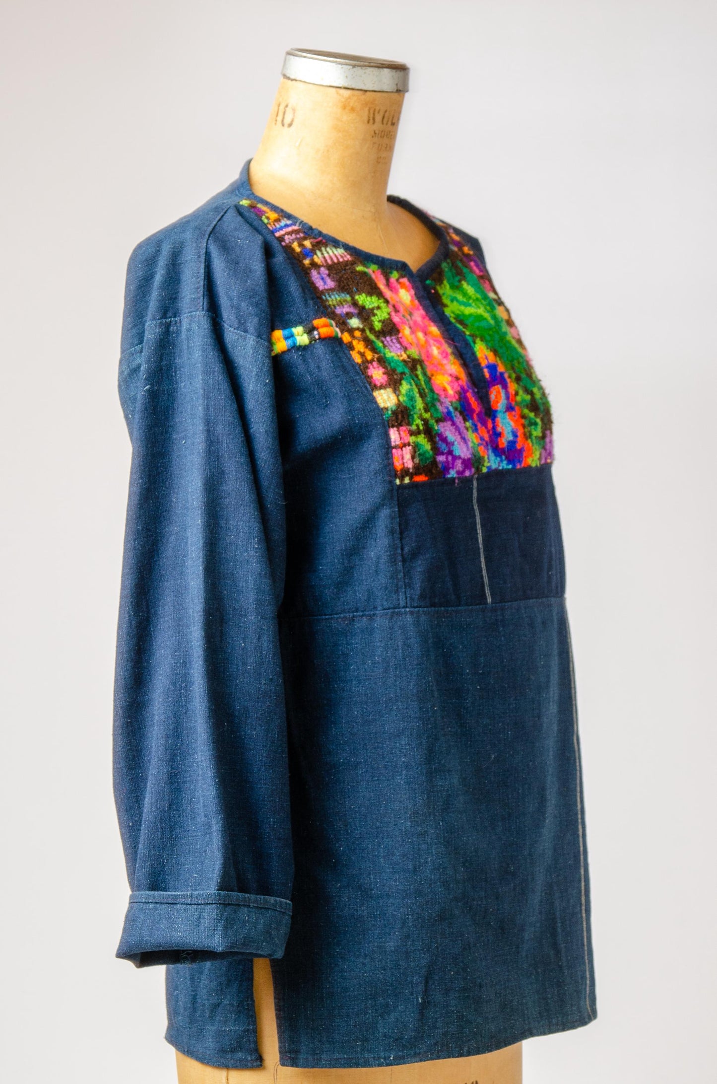 1970s Guatemalan Indigo Denim with Embroidered Folk Shirt