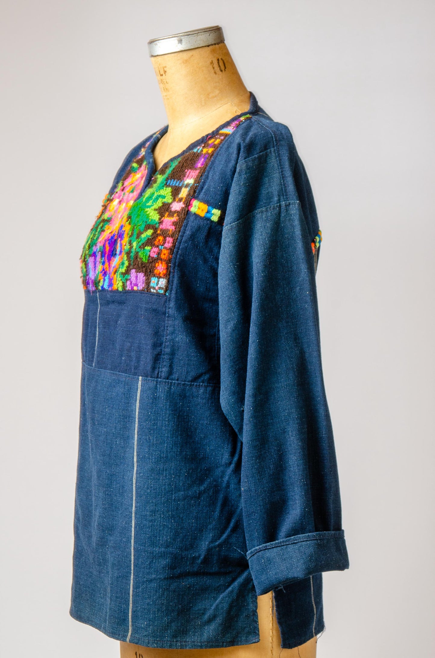 1970s Guatemalan Indigo Denim with Embroidered Folk Shirt