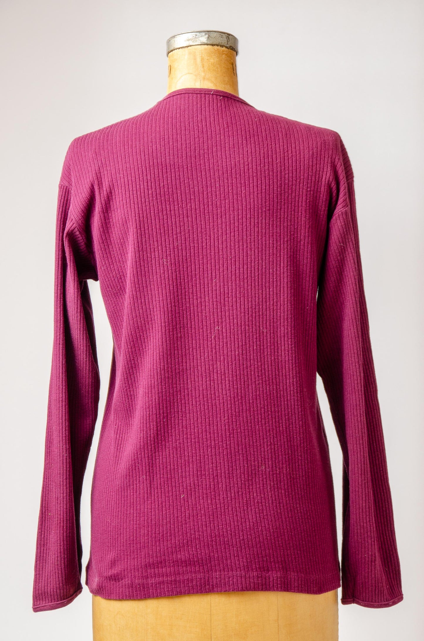 1970s Burgundy Rib Long Sleeve Cotton T Shirt