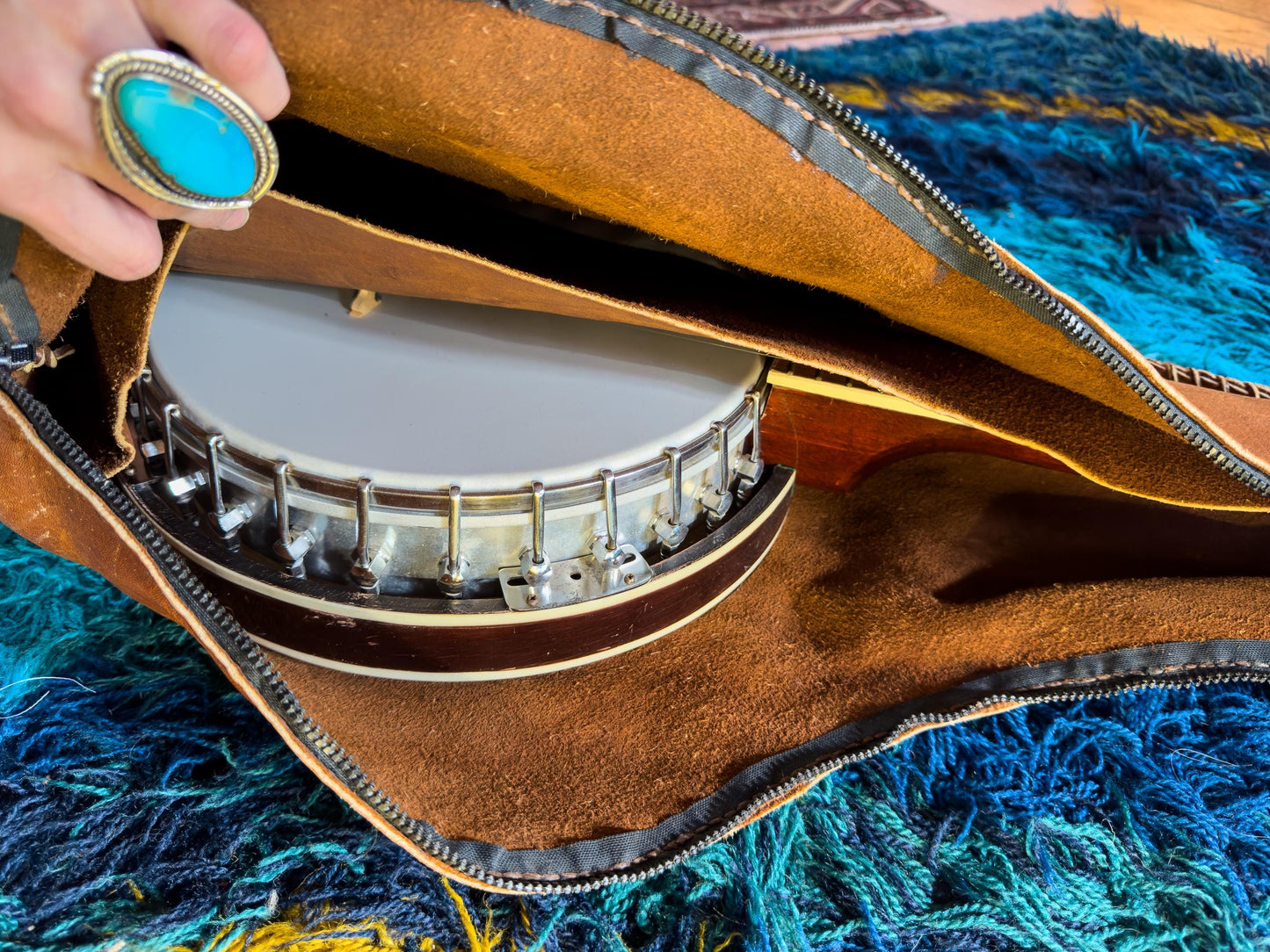 1970s Leather Banjo Case Hippie Handmade Char Style Bag