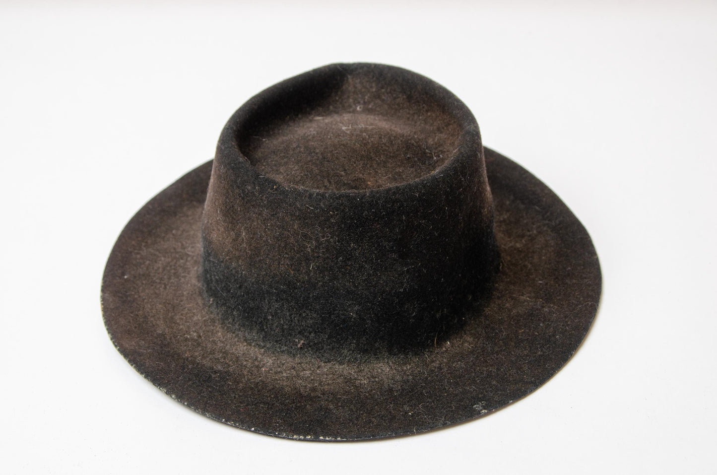 Vintage Sun Faded Western Hat Distressed Wool Black Short Brim Hat