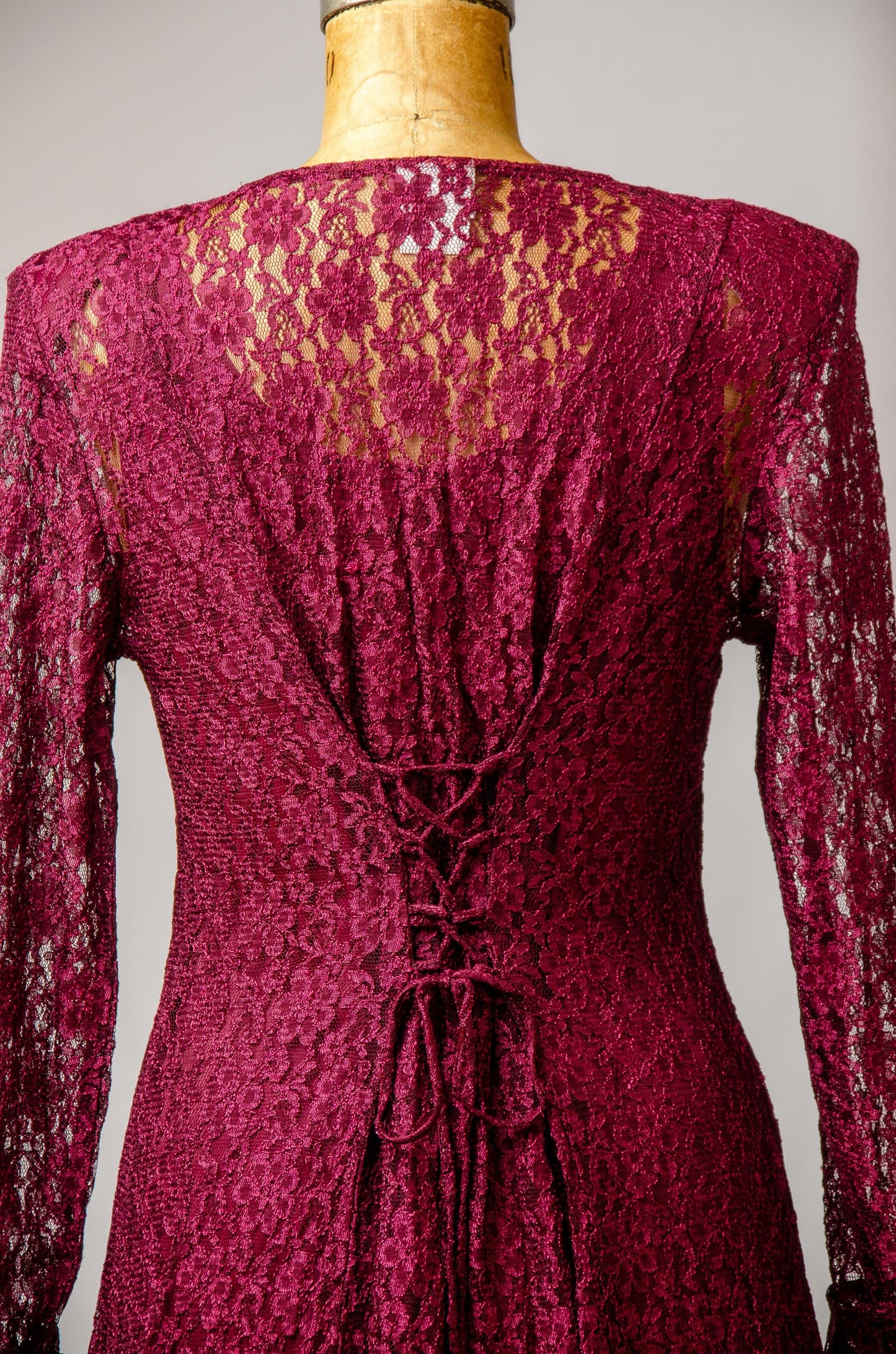 90s Crimson Lace Dress Corset Back Button Down Goth Maxi Dress