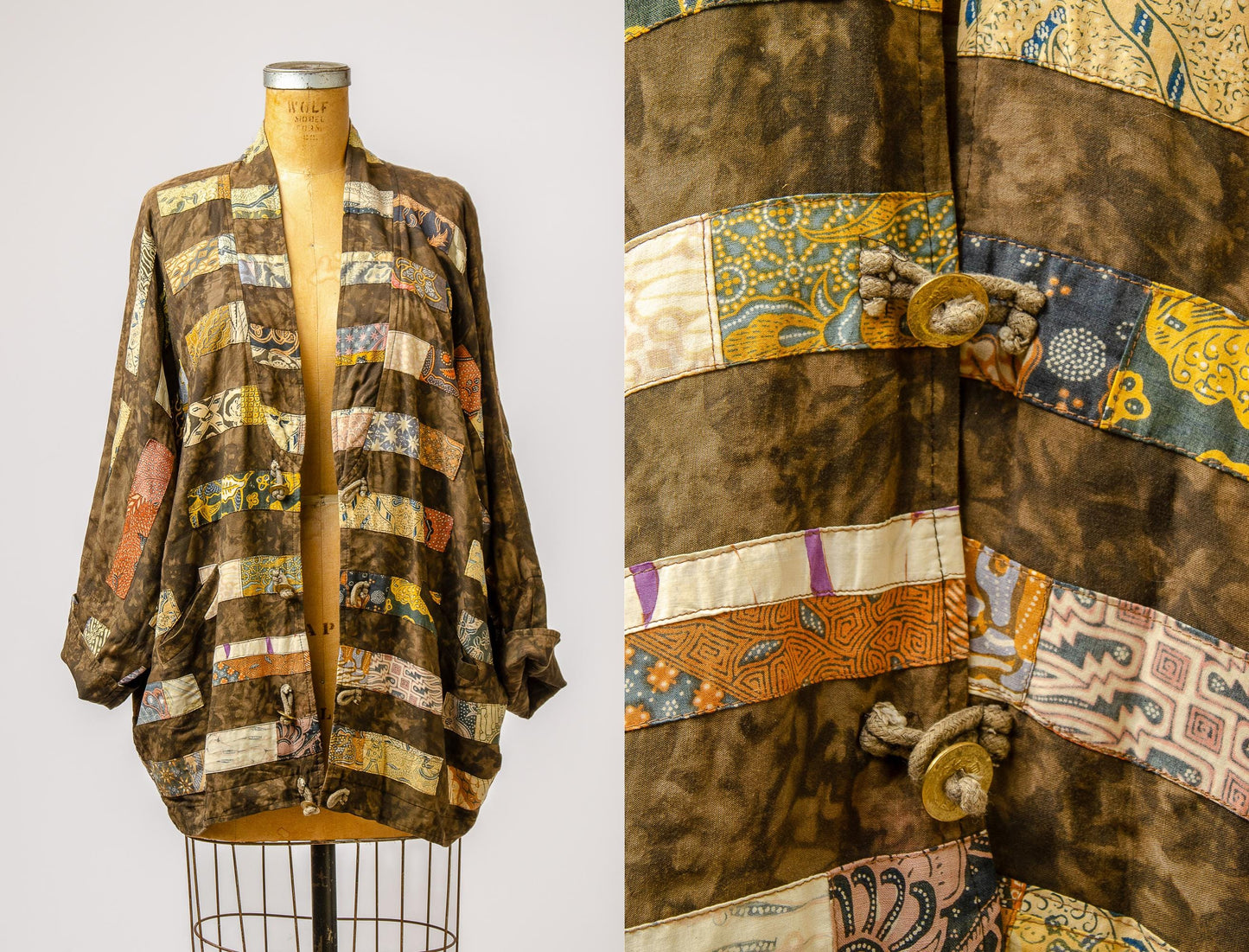 90s Patchwork Jacket Rayon Quilted Tribal Indian Jacket