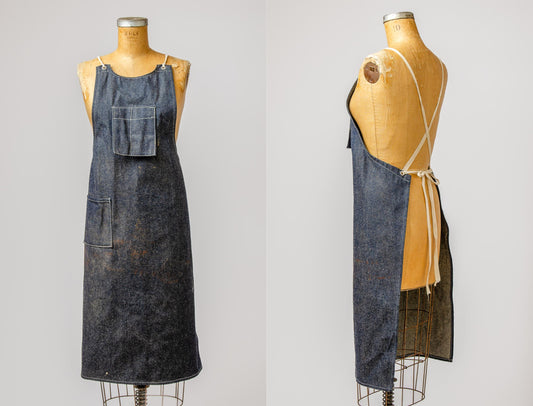 Vintage Dark Indigo Denim Shop Apron Workwear Garment