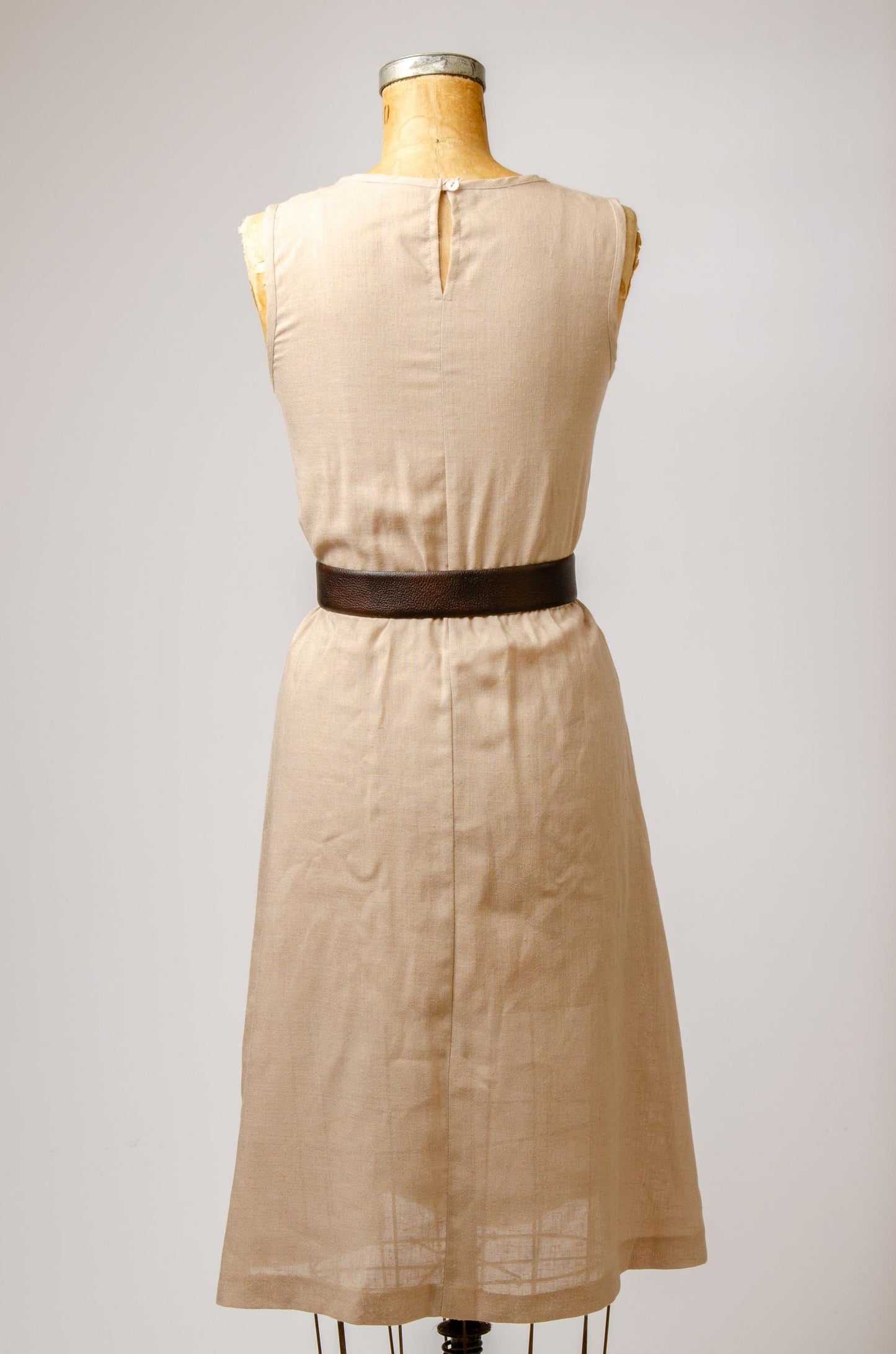 1970s Flax Linen Dress Empire Waist Sleeveless Midi Dress