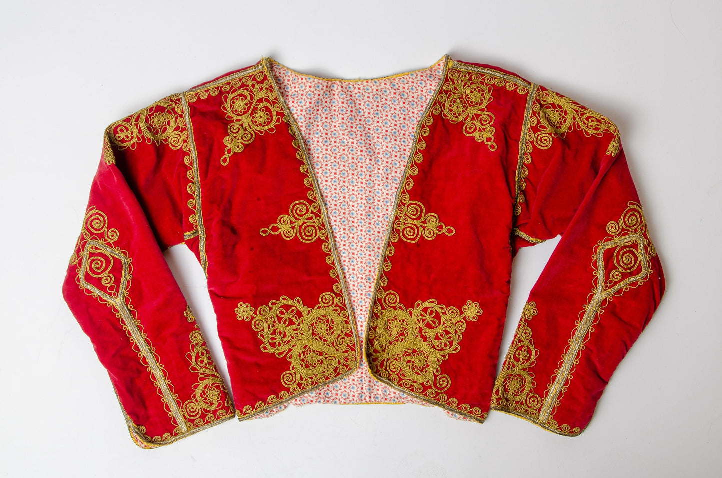 Antique Turkish Renaissance Folk Jacket Red Velvet Gold Threaded Bohemian Coat