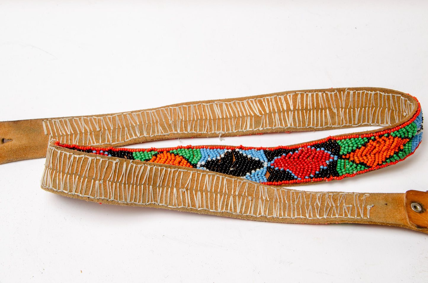 Vintage African Hand Beaded Tribal Leather Belt