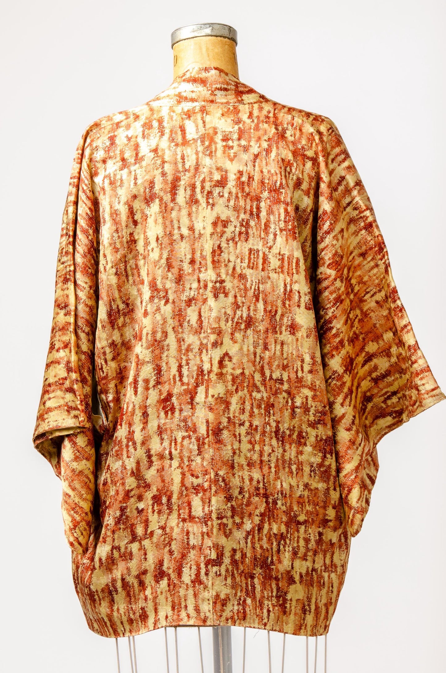 1940s Silk Brushstroke Kimono Burnt Orange Metallic Short Jacket