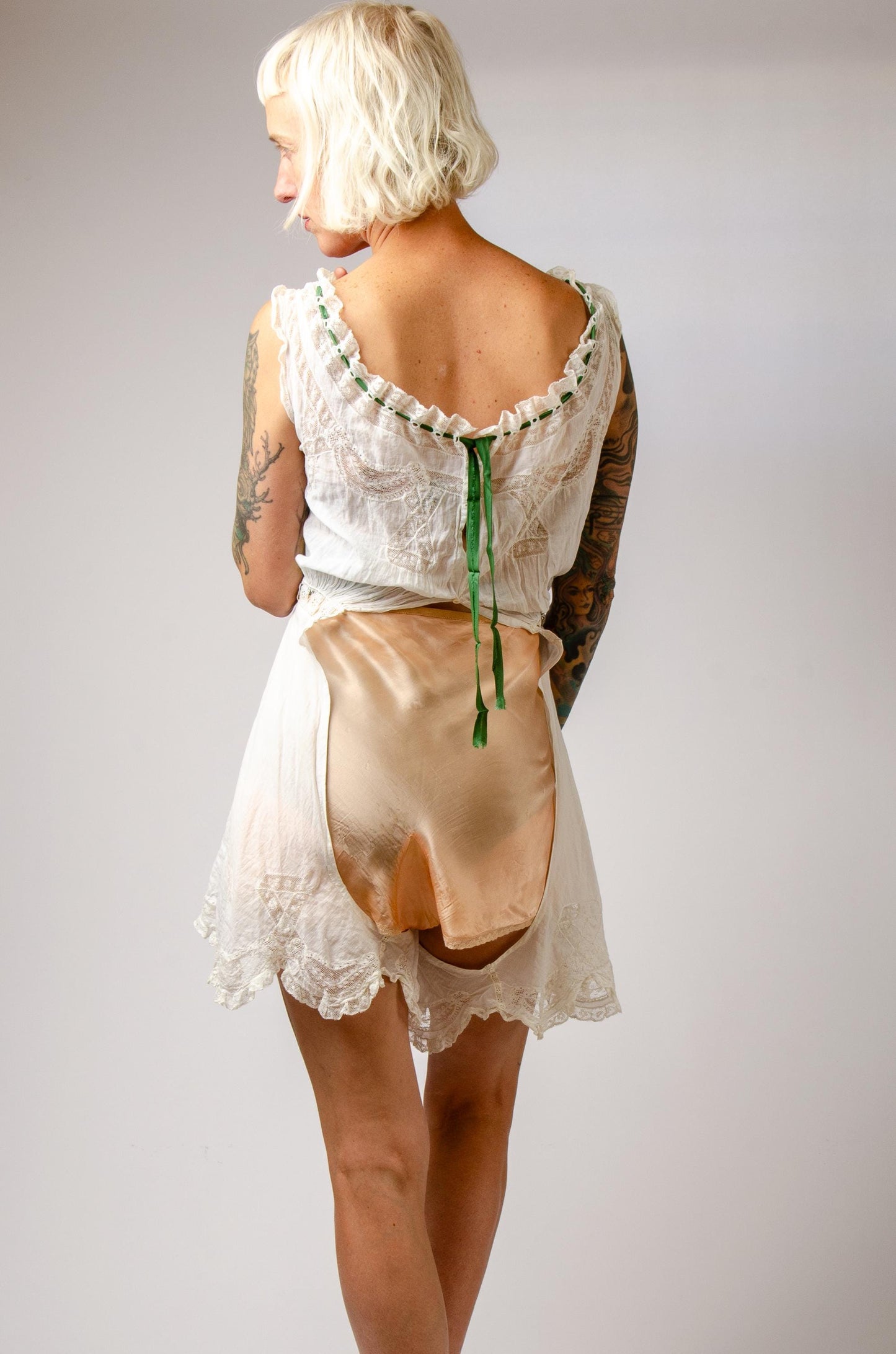 Edwardian Cotton Lingerie Crochet Open Combination Slip