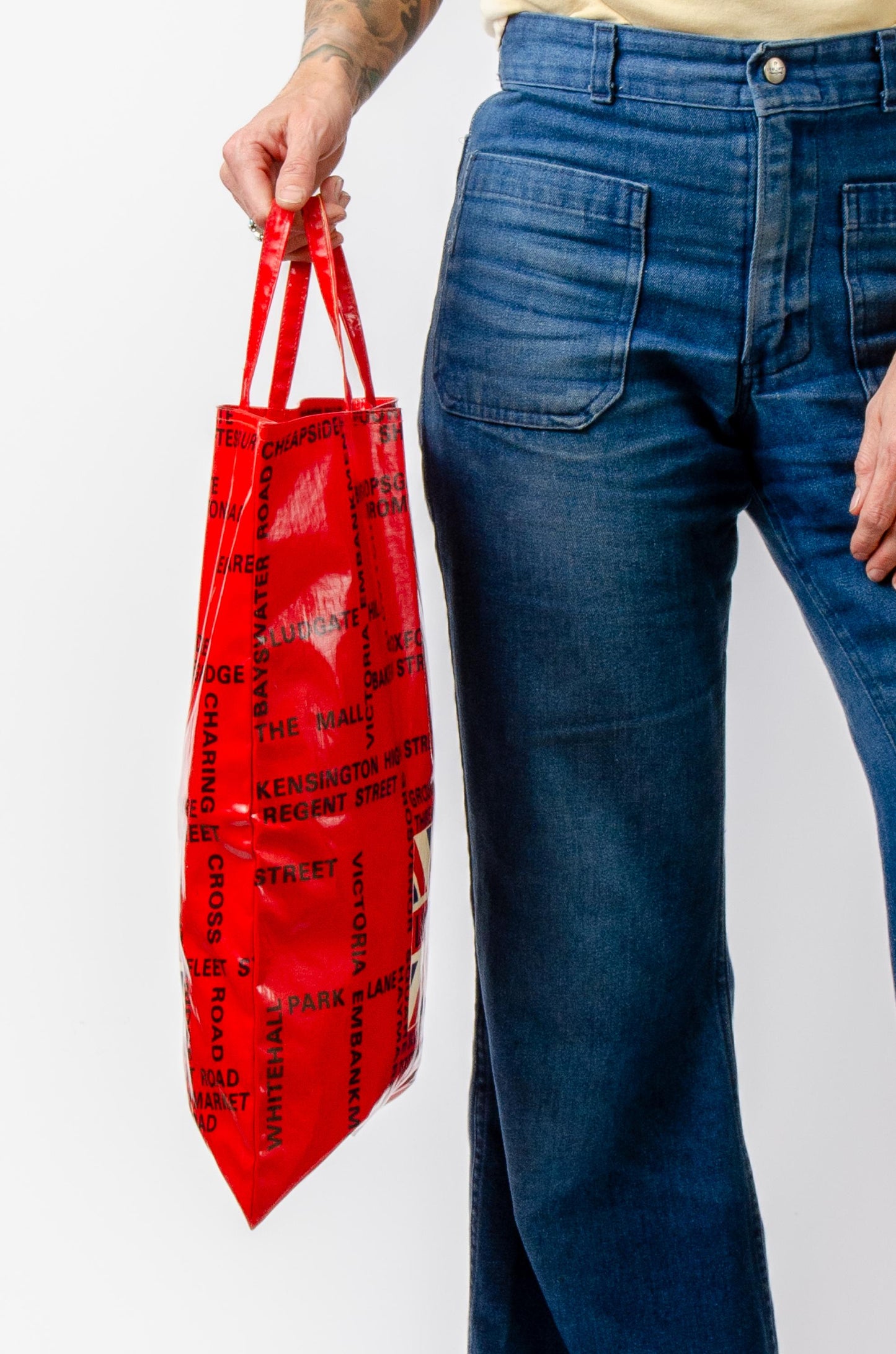 1960s London Tote Bag Pop Art Red and White Shopper Bag