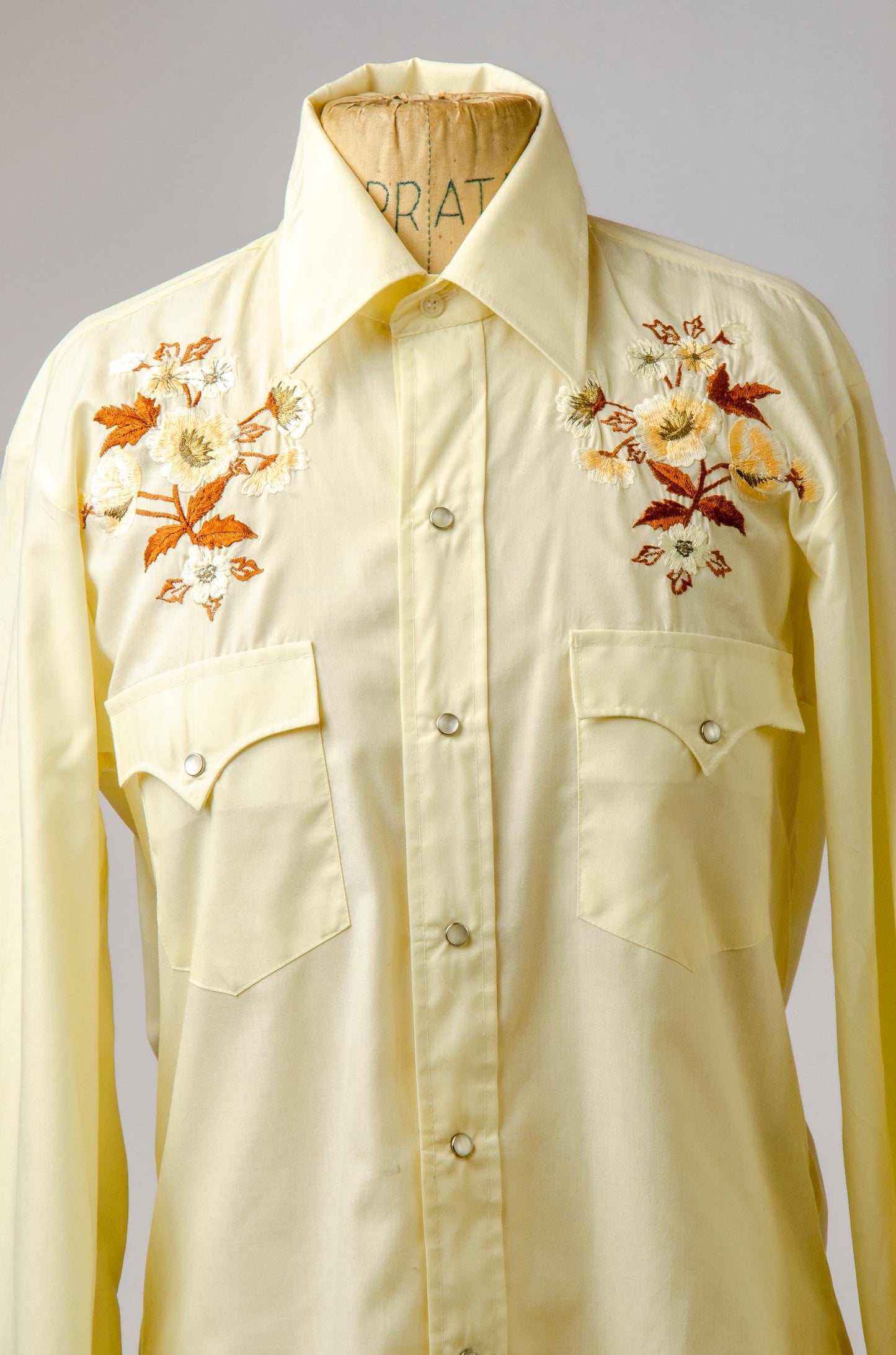 Vintage Ivory and Brown Embroidered Floral Pearl Snap Western Shirt