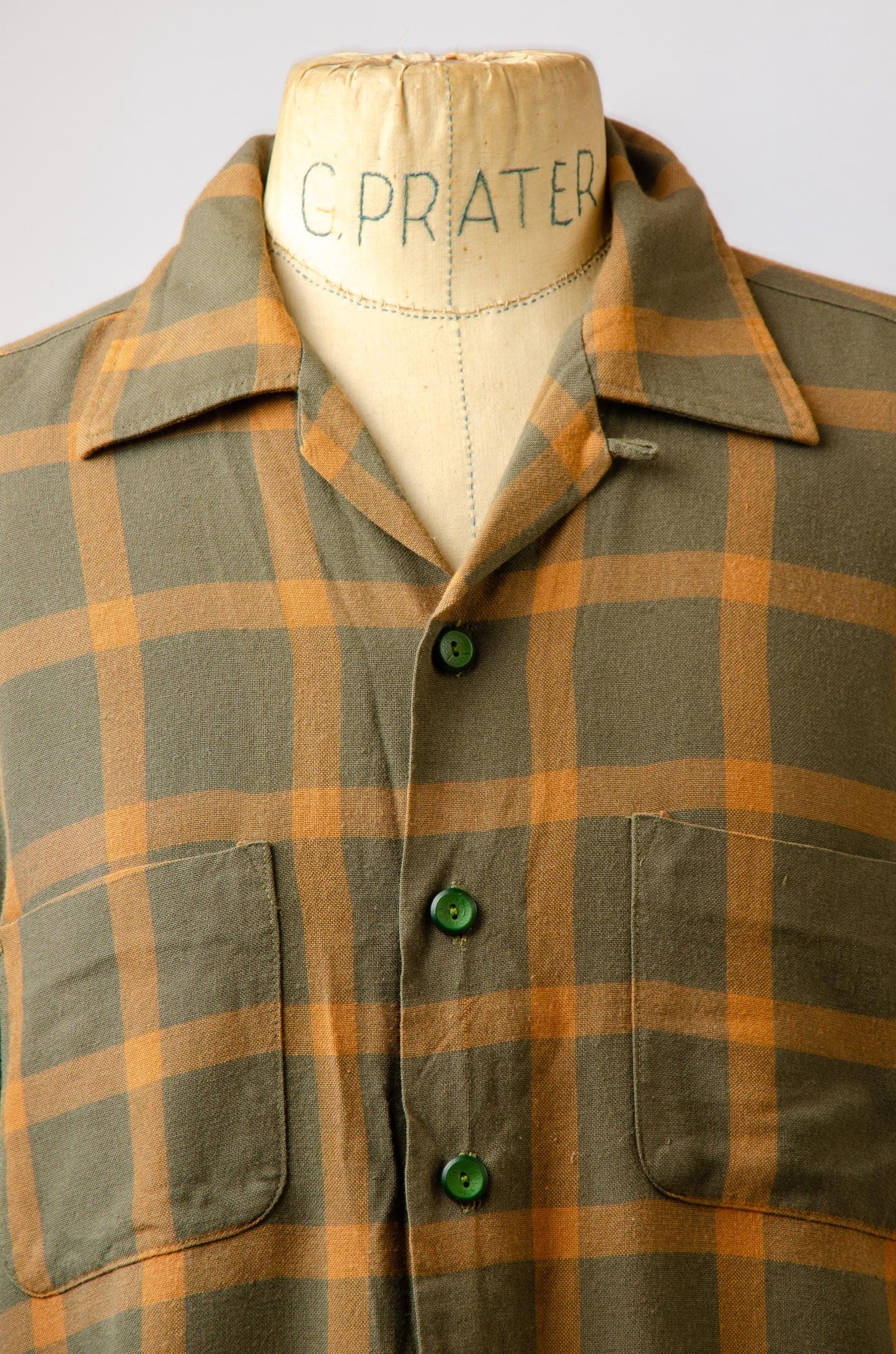 1950s Plaid Long-sleeve Rayon Rockabilly Flannel Dress Shirt