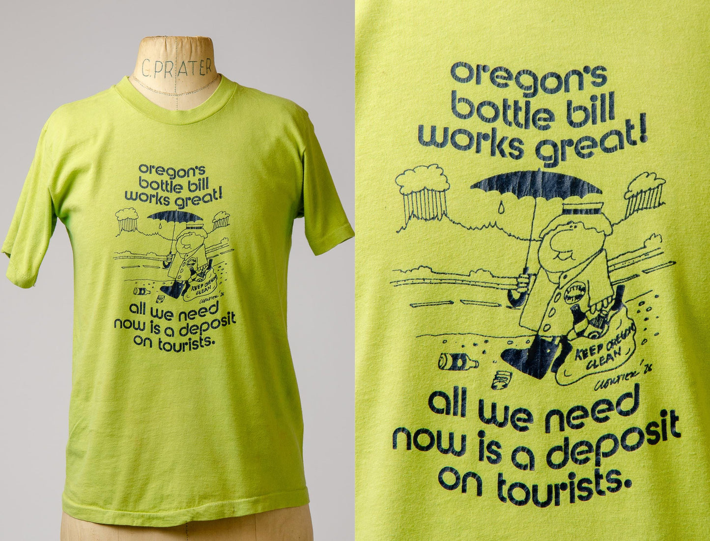 1970s Portland Croutier Bottle Bill Cartoon T Shirt