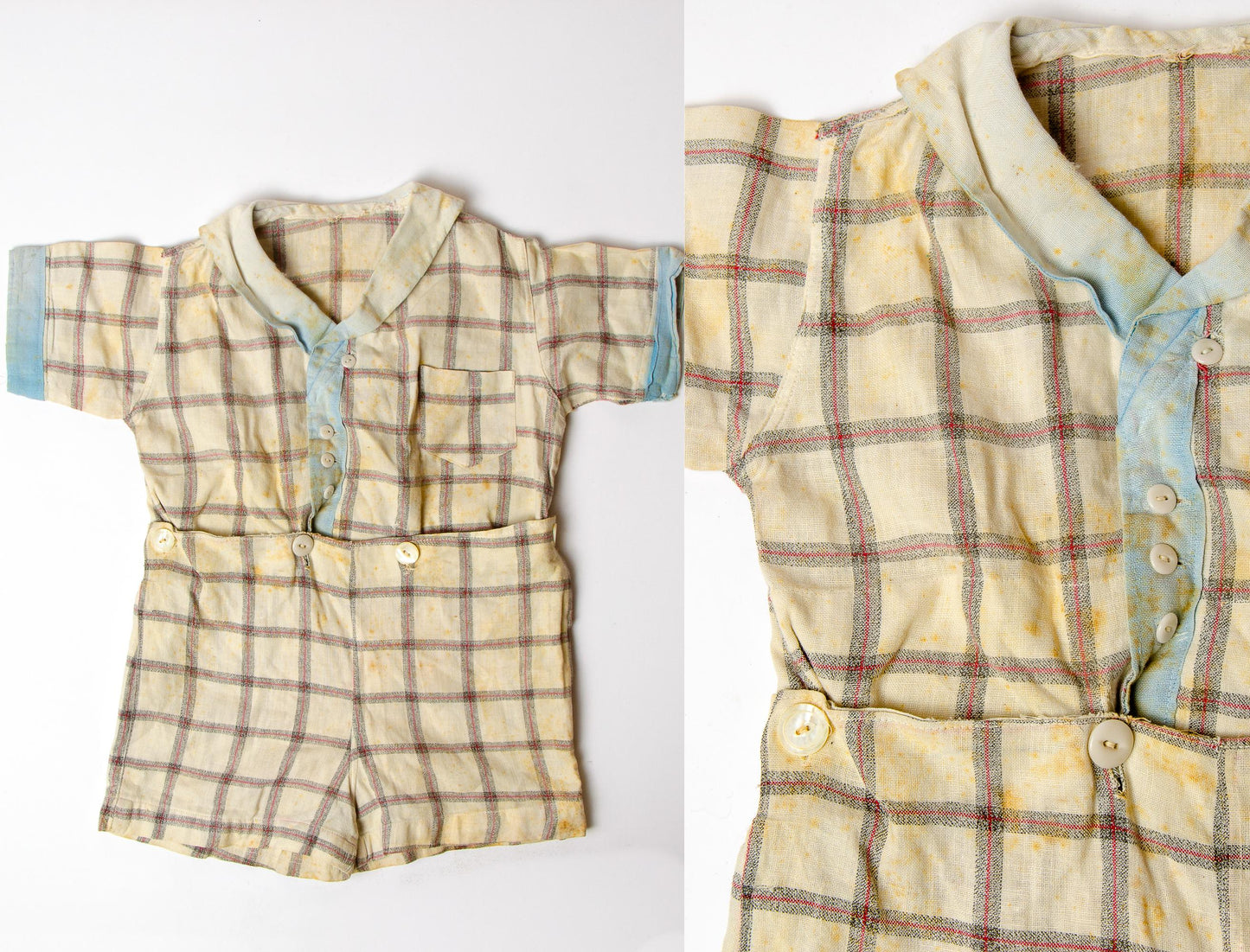 1920s Kids Playsuit Jumper Linen Plaid Jumpsuit Romper