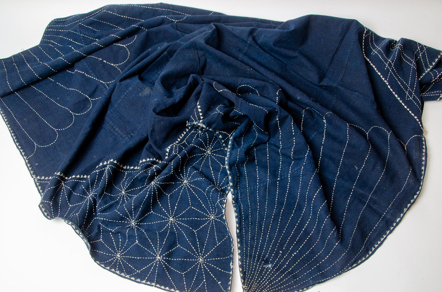 Antique Japanese Indigo Sashiko Furoshiki Large Hand Dyed Embroidered Textile 59 x 60