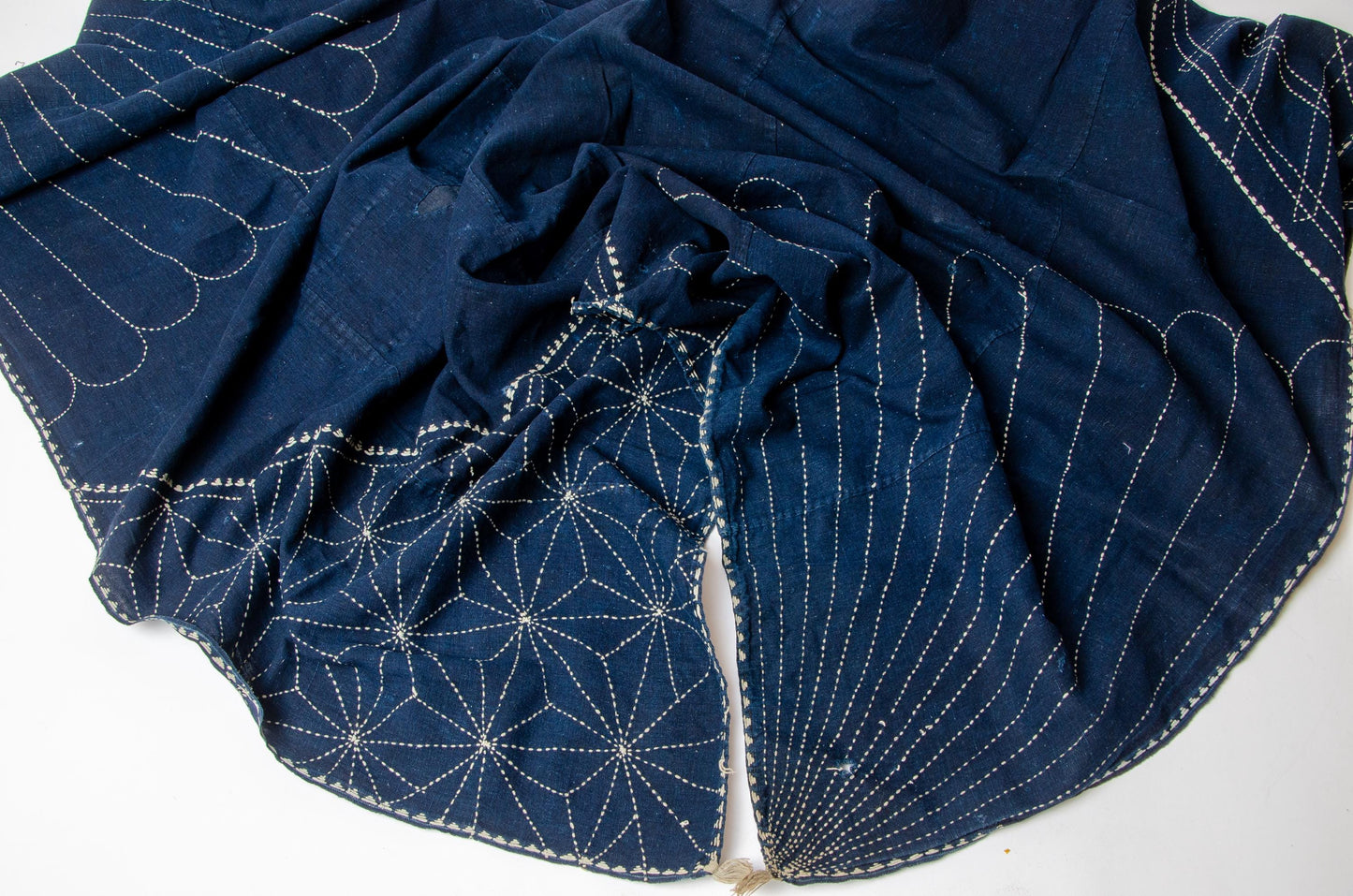 Antique Japanese Indigo Sashiko Furoshiki Large Hand Dyed Embroidered Textile 59 x 60