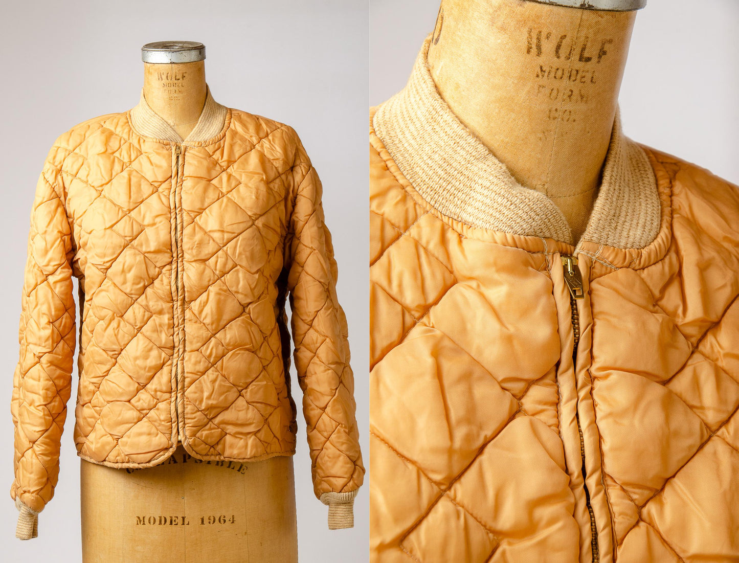 1960s Quilted Liner Jacket Amber Cold Weather Bomber Jacket