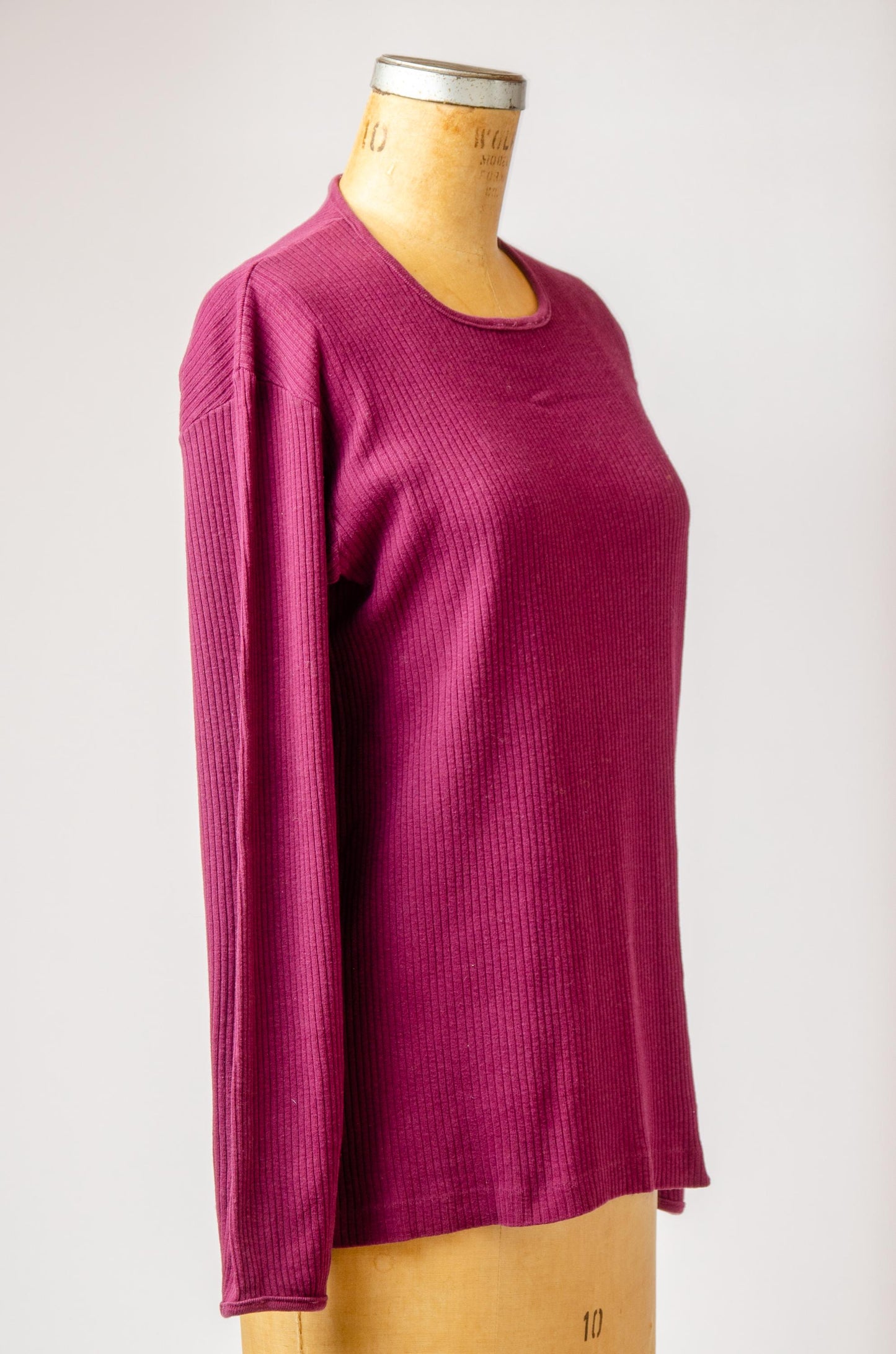 1970s Burgundy Rib Long Sleeve Cotton T Shirt