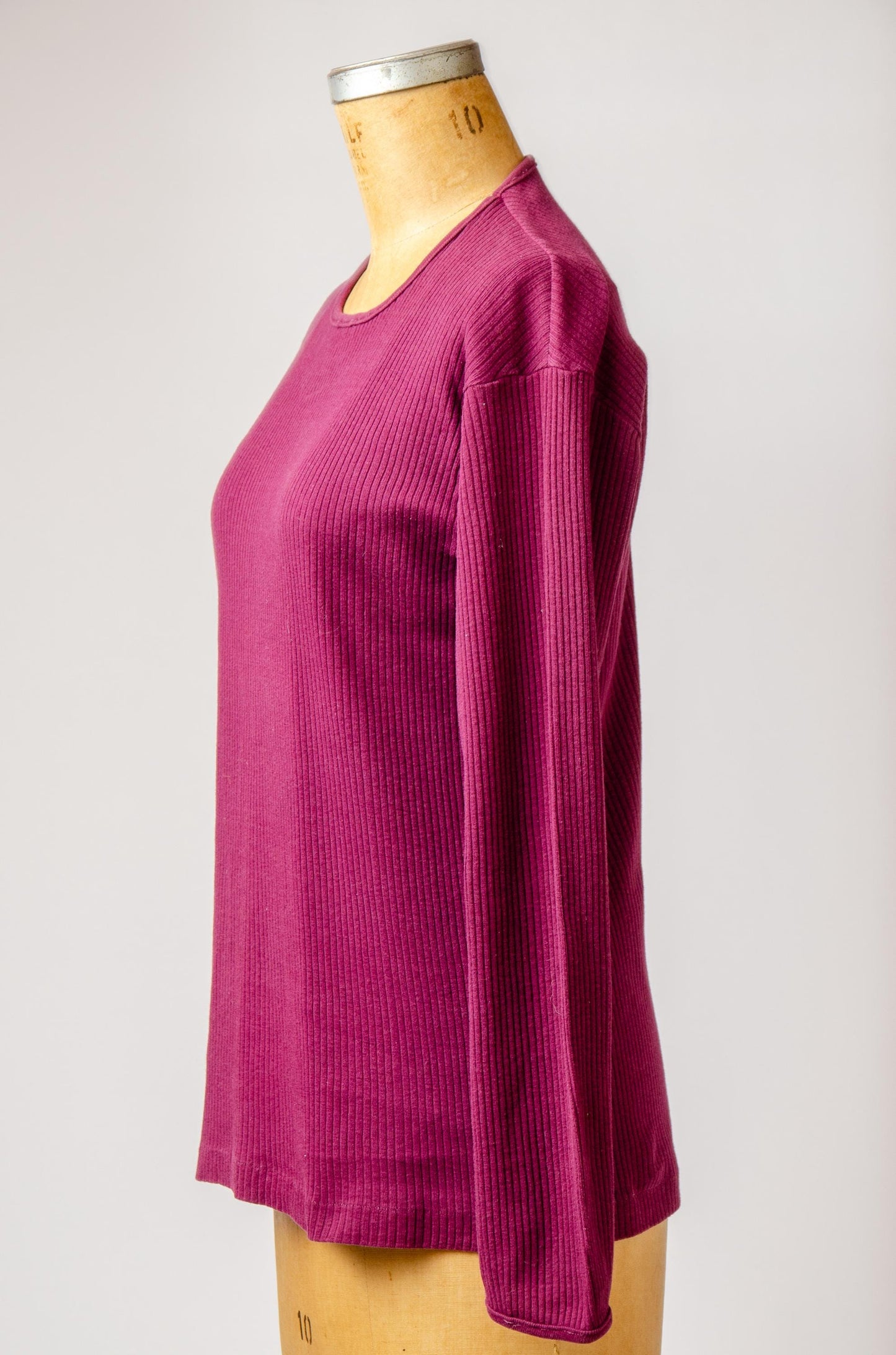 1970s Burgundy Rib Long Sleeve Cotton T Shirt