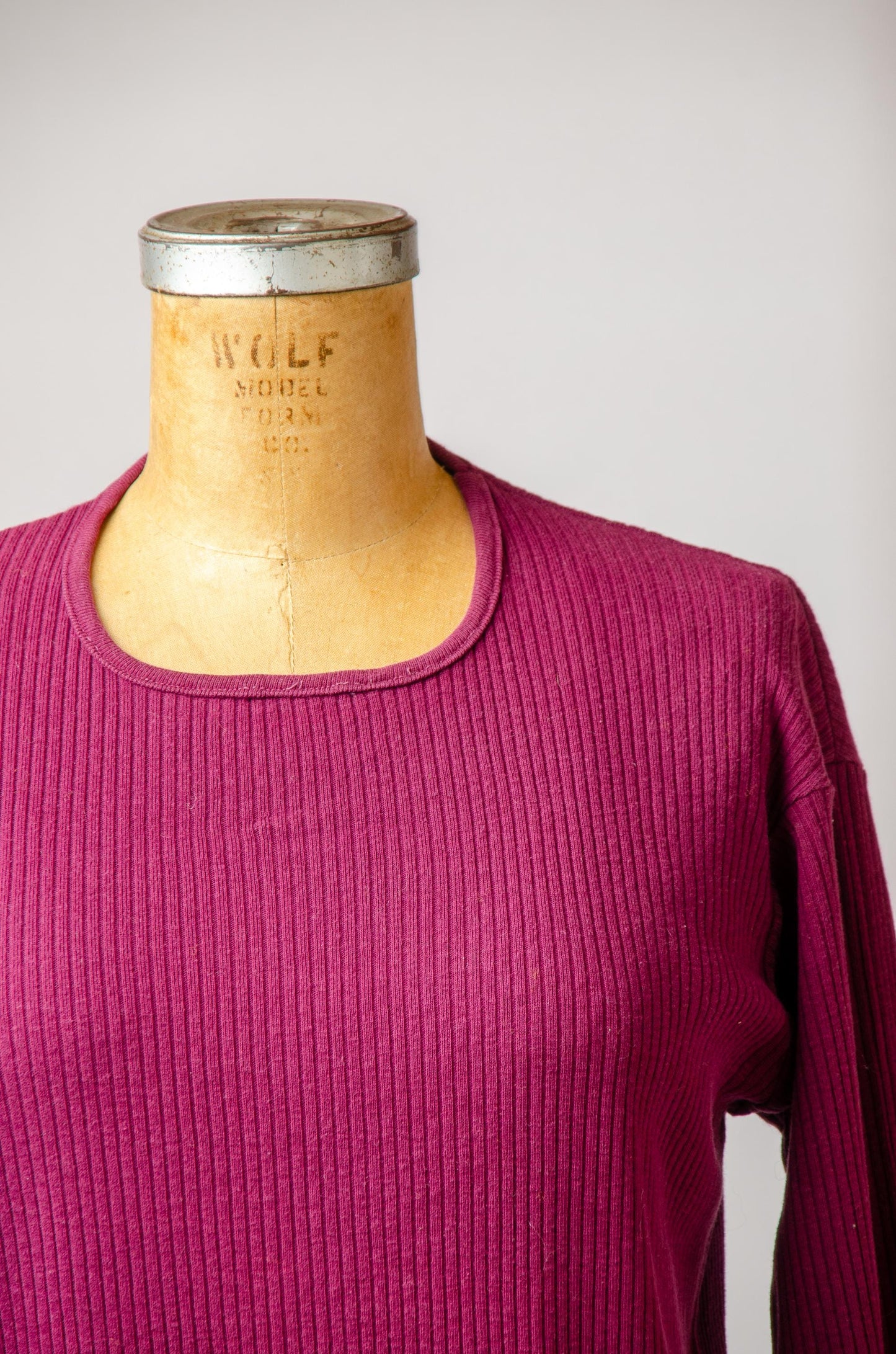 1970s Burgundy Rib Long Sleeve Cotton T Shirt