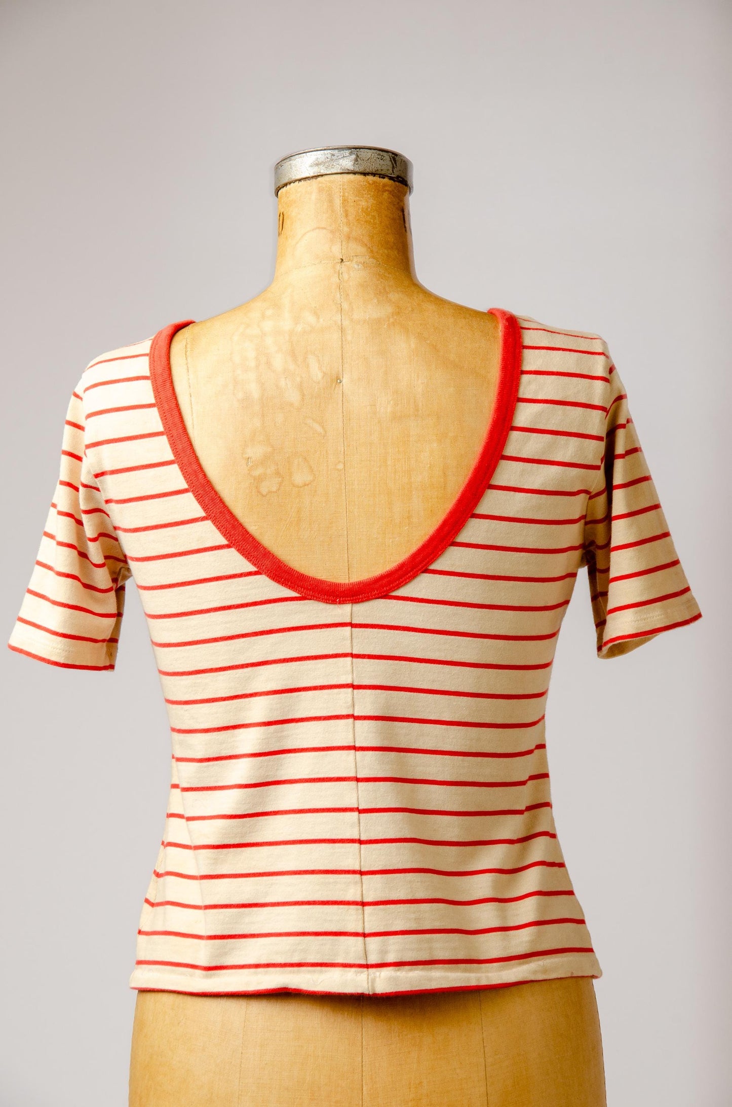 Vintage Scoop Back Stripe Red Striped Cotton T Shirt