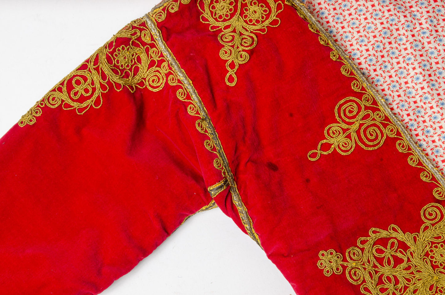 Antique Turkish Renaissance Folk Jacket Red Velvet Gold Threaded Bohemian Coat