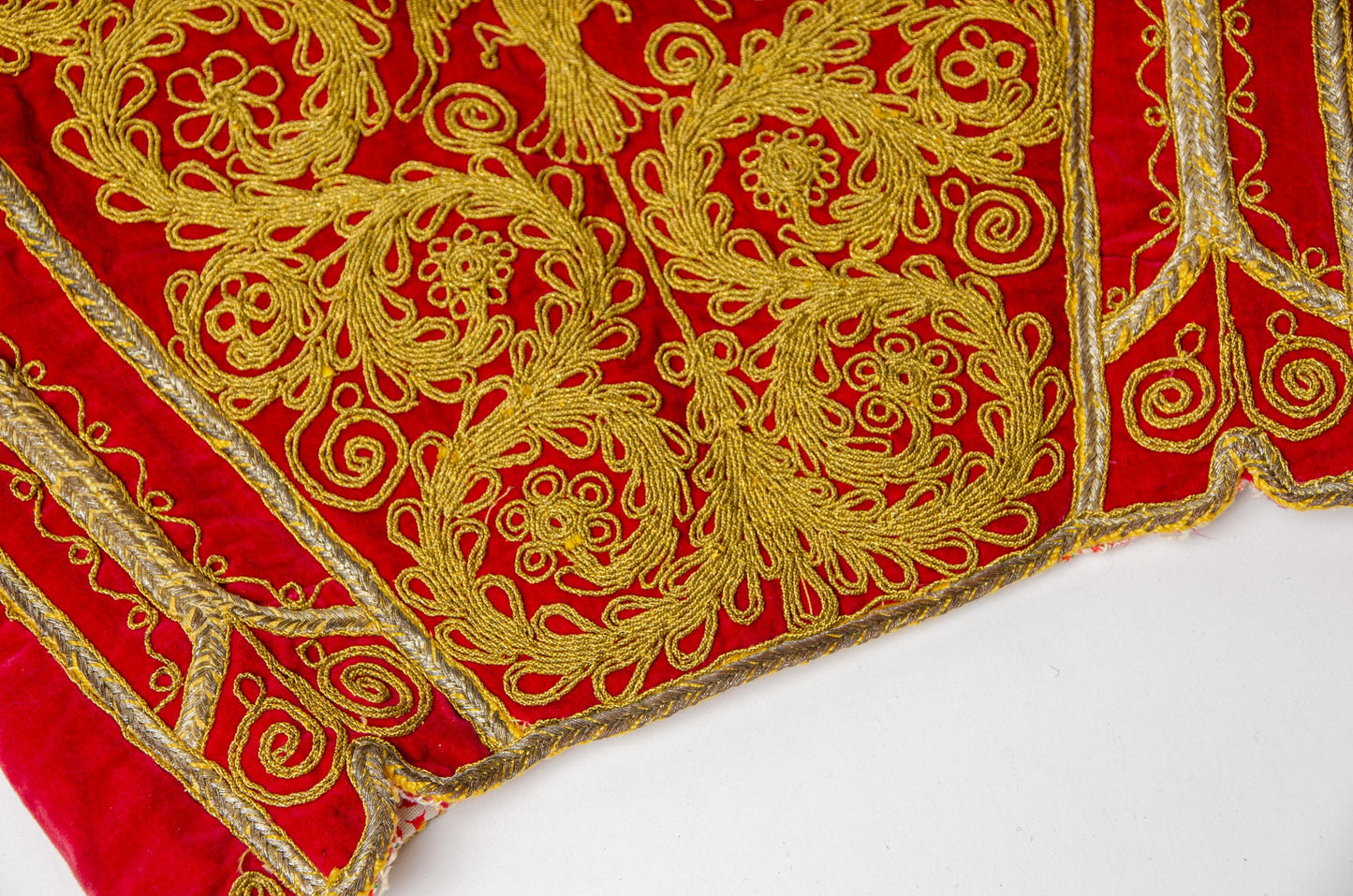 Antique Turkish Renaissance Folk Jacket Red Velvet Gold Threaded Bohemian Coat