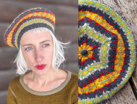 Vintage Stetson Beret Fair Isle Knit Cashmere Tam