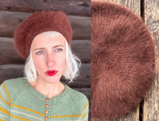 Vintage Angora Beret Burnt Sienna Aris Fuzzy Mohair Tam