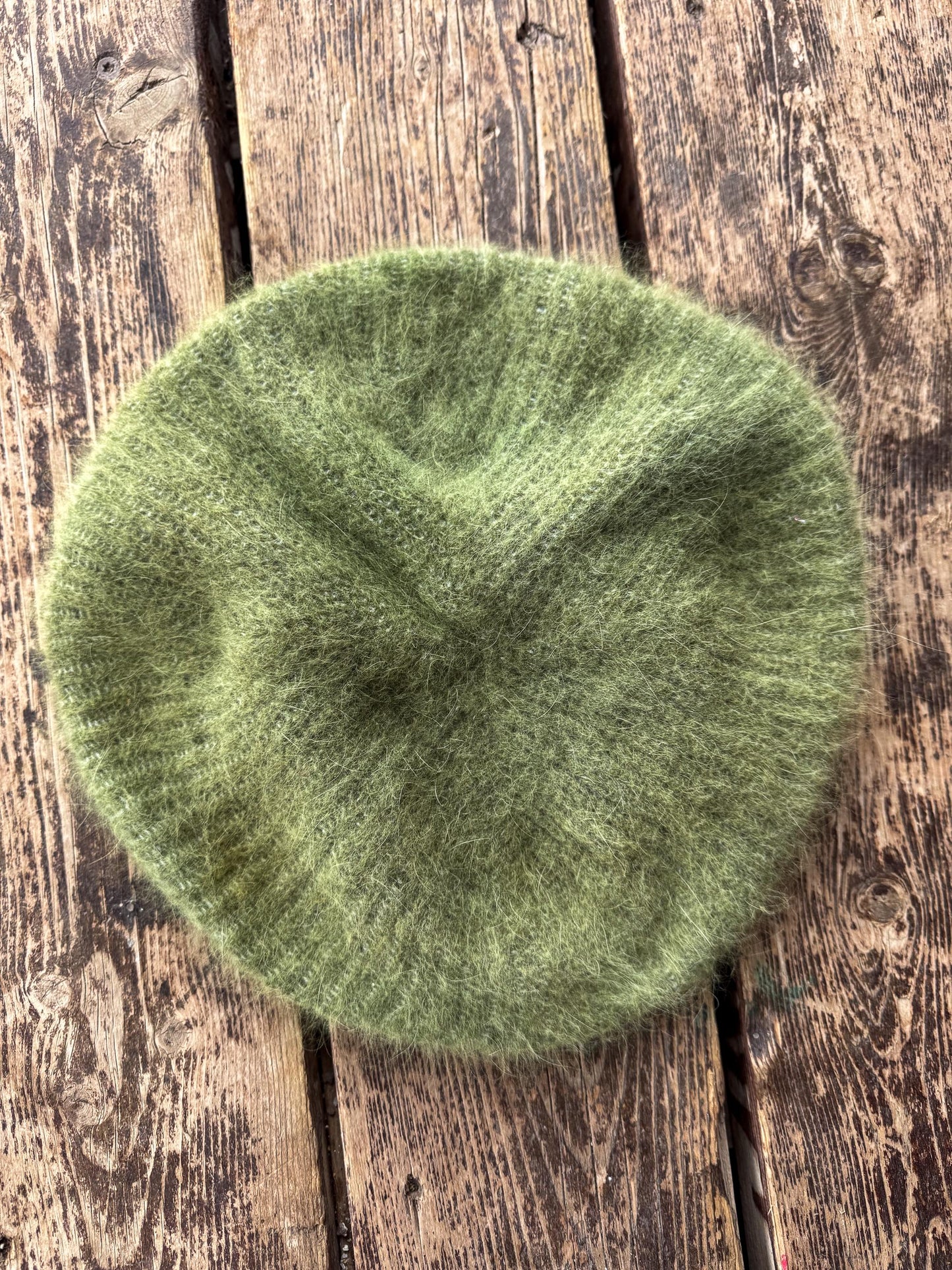 Vintage Angora Beret Sage Green Aris Fuzzy Mohair Tam