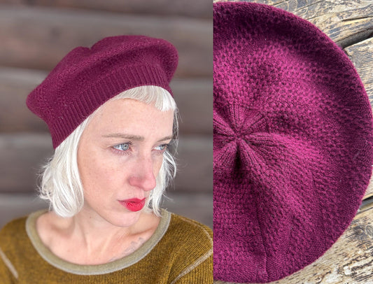 Vintage Cashmere Beret Dark Burgundy Knit Tam