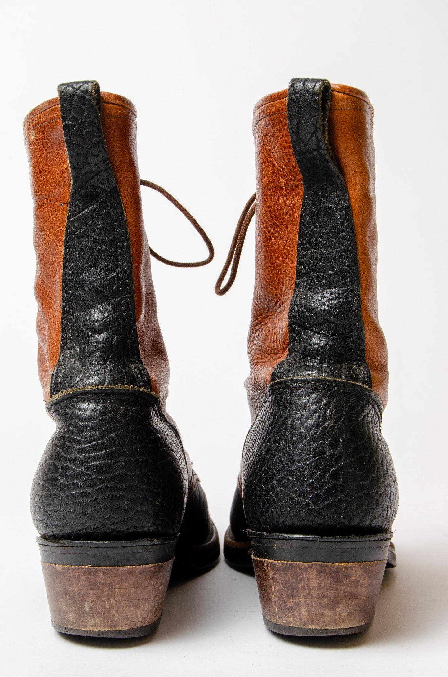 Vintage Western Boots Two Tone Leather Black & Brown Roper Riding Boots, 8 women's