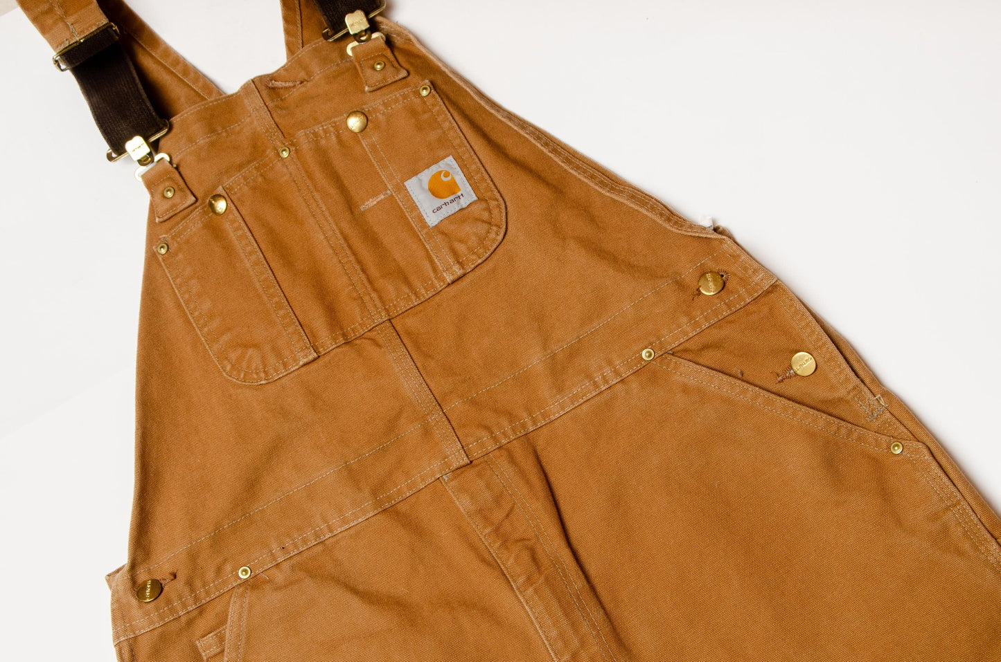 Vintage Carhartt Overalls Brown Double Knee Denim Utility 38 x 32