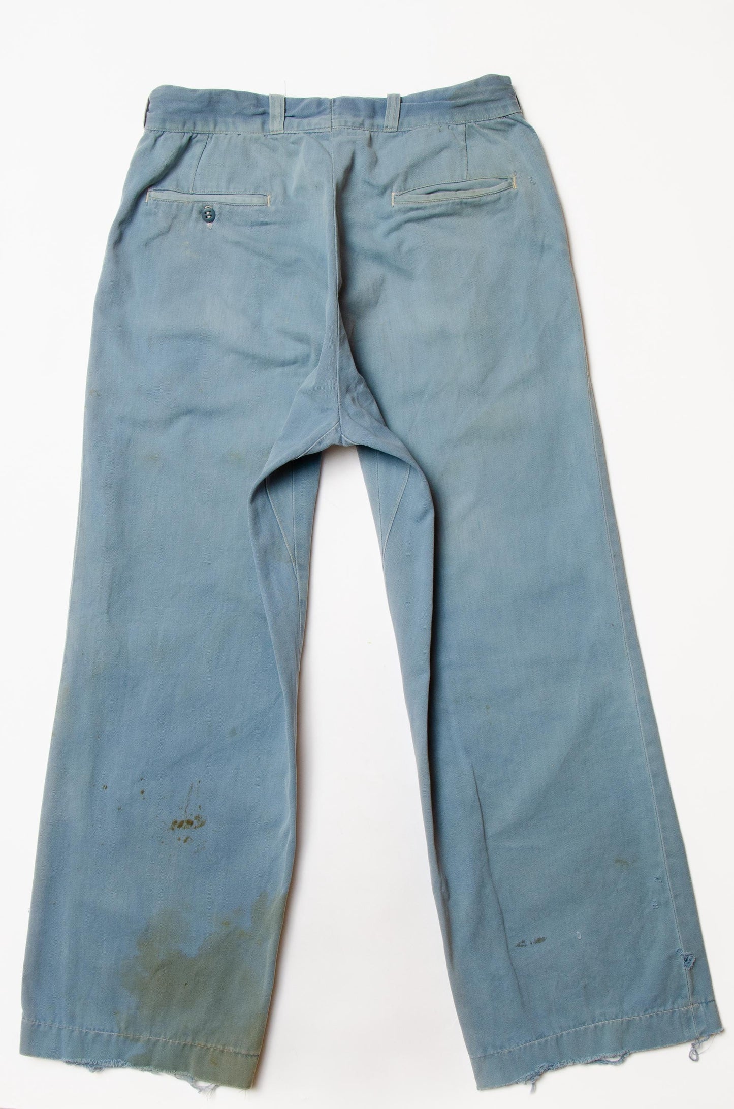 1940s Distressed Chino Pants Blue Cotton Utility Chore Pants 30 x 28