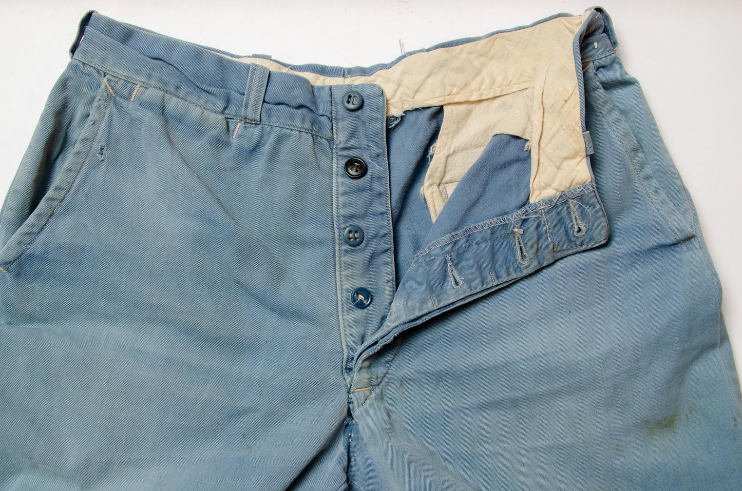 1940s Distressed Chino Pants Blue Cotton Utility Chore Pants 30 x 28