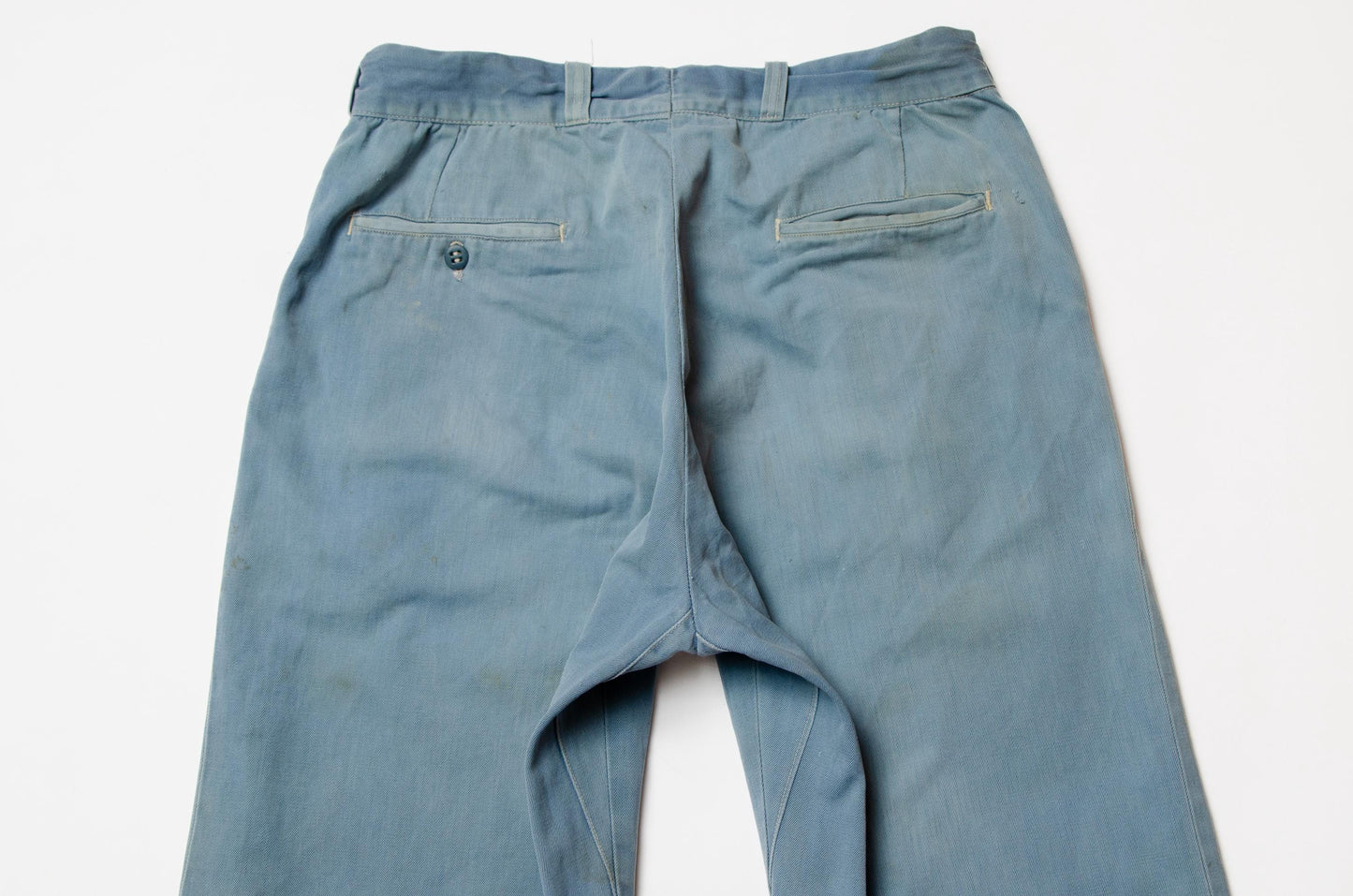 1940s Distressed Chino Pants Blue Cotton Utility Chore Pants 30 x 28