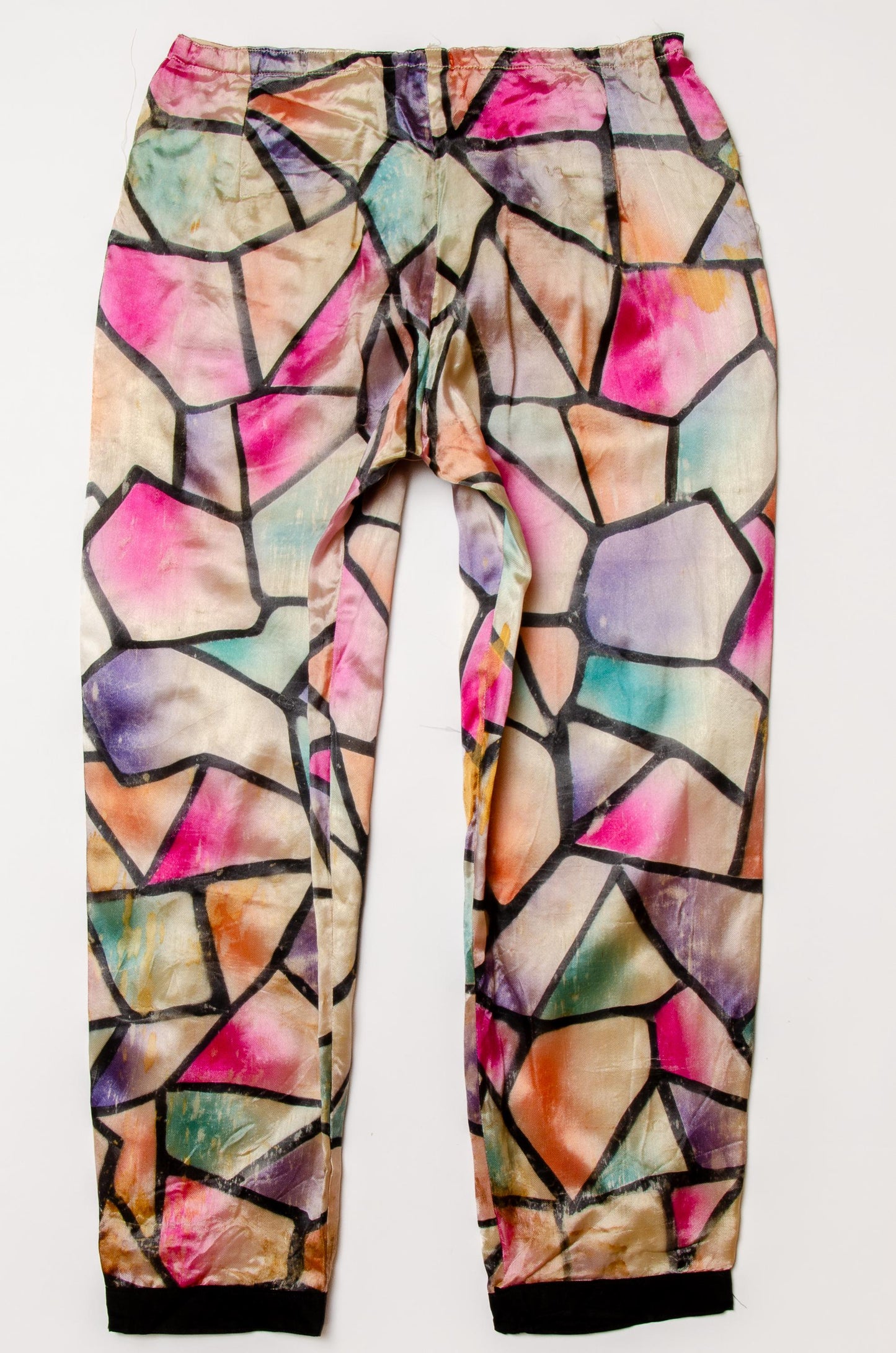 1920s Stained Glass Silk Theatre Pants Bohemian Trousers 34 x 29