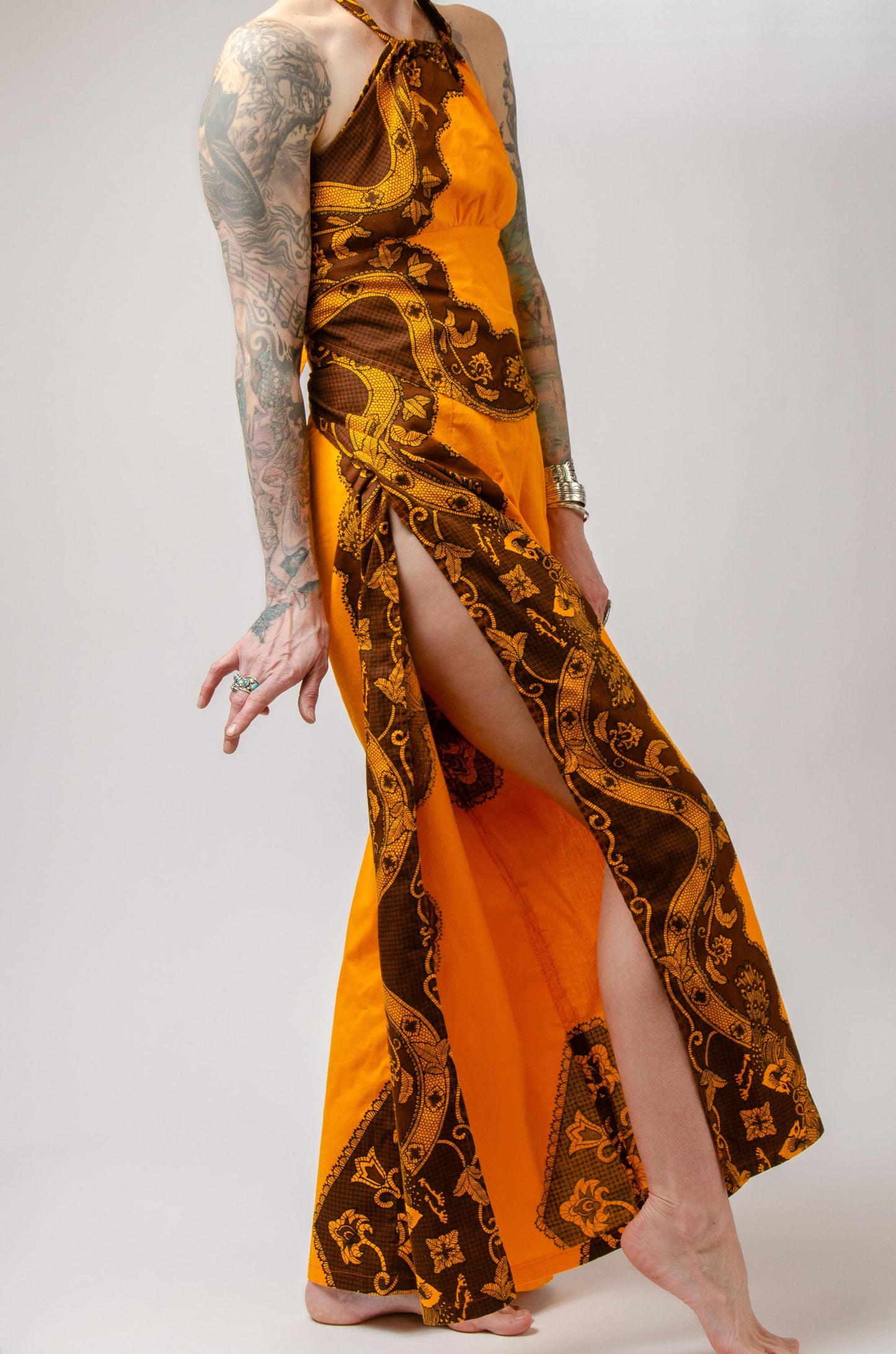 Vintage African Jumpsuit Wrap Around Side Split Palazzo Pants and Halter Set