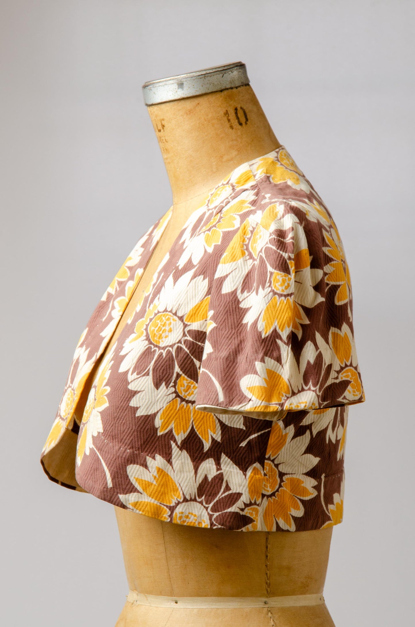 1940s Sunflower Bolero Jacket Yellow and Brown Cotton Crop Jacket