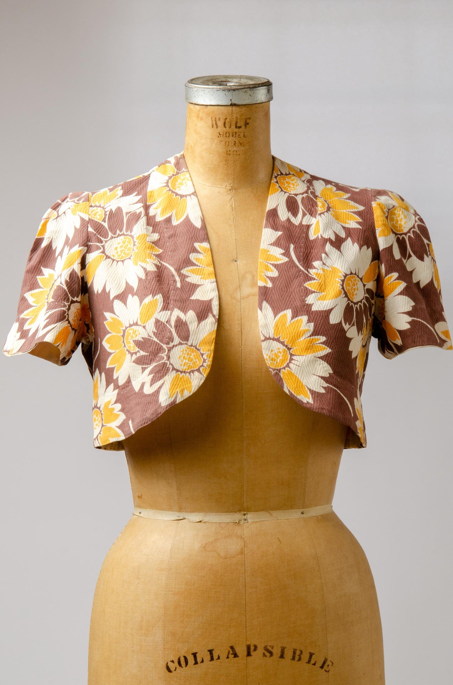 1940s Sunflower Bolero Jacket Yellow and Brown Cotton Crop Jacket