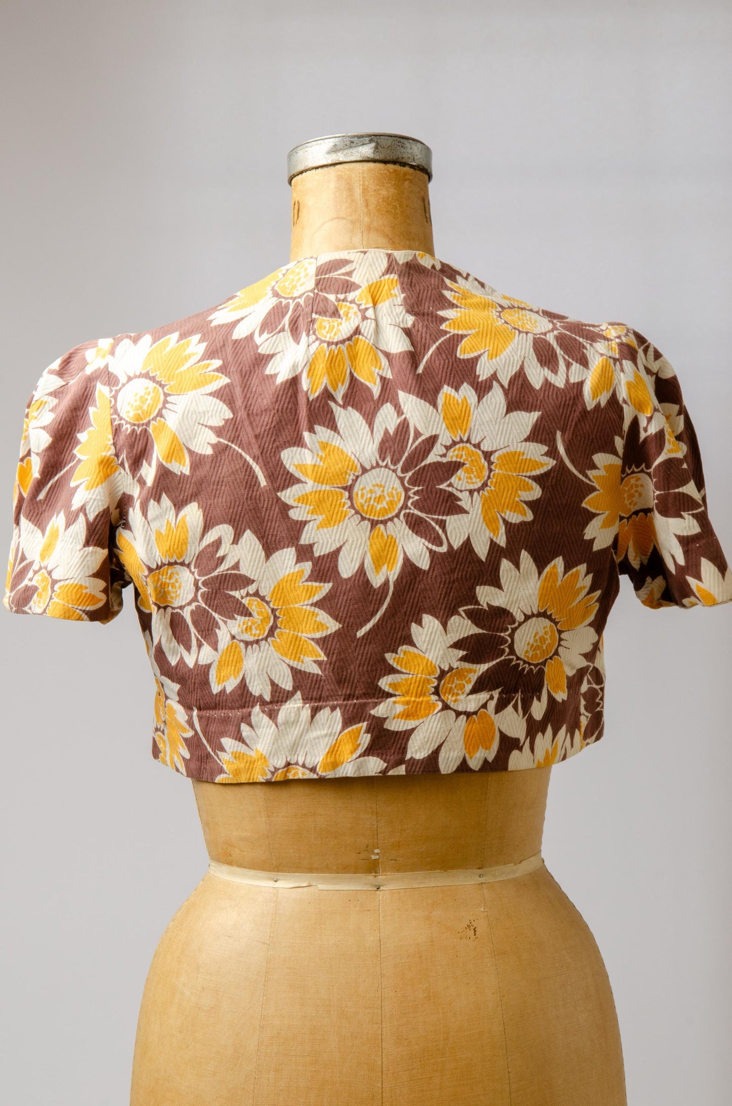 1940s Sunflower Bolero Jacket Yellow and Brown Cotton Crop Jacket