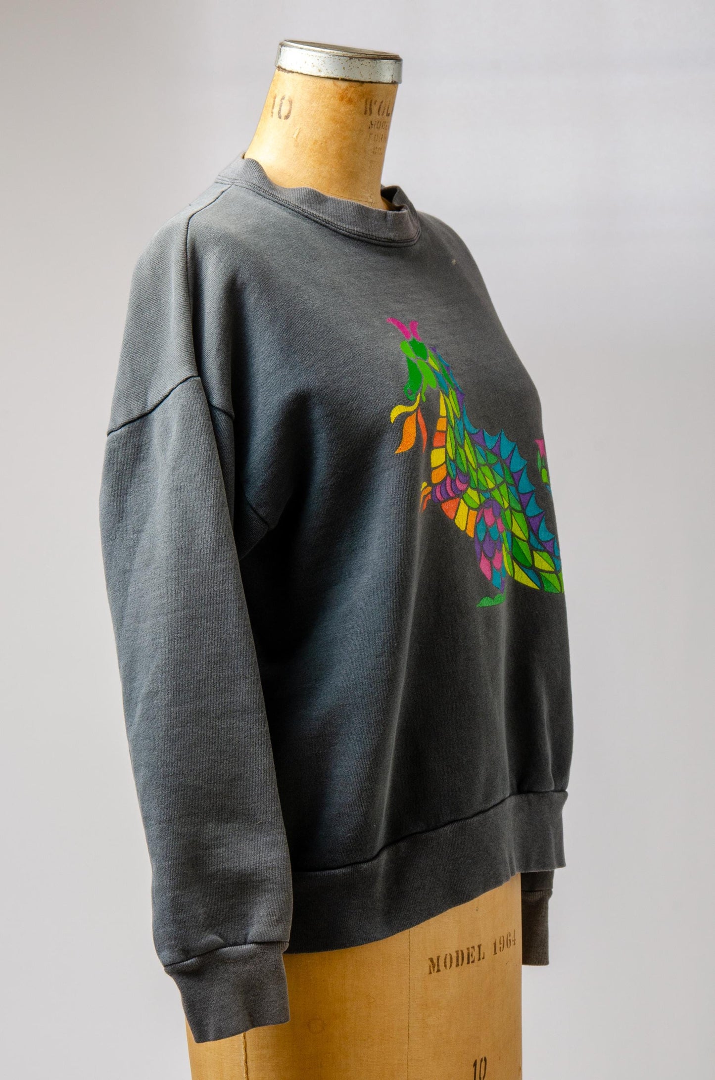 1980s Psychedelic Dragon Sweatshirt Black Cotton Perfect Sun Fade