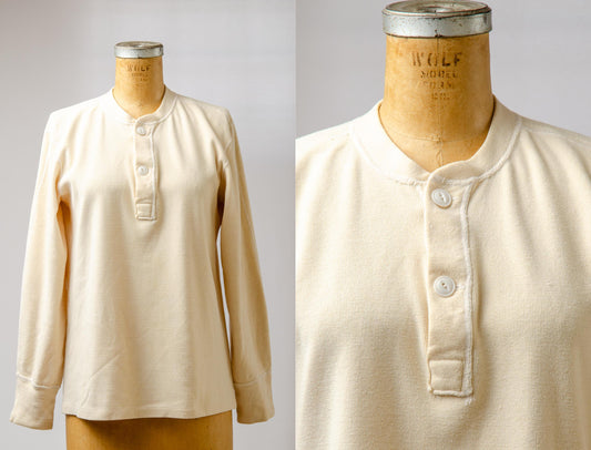 1960s Henley Thermal Military Cat Eye Button Base Layer Shirt Cotton Undershirt